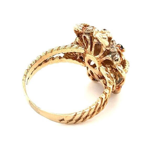 10k Vintage Flower Shaped Pearl Surrounded With Blue Sapphires Ring - Picture 7 of 13